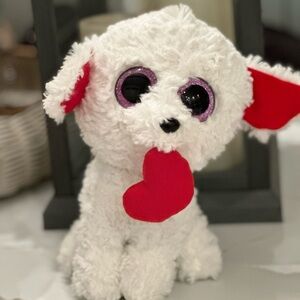 TY HONEY BUN DOG W/ HEART 6” BEANIE BOOS-GREAT FOR VALENTINES DAY